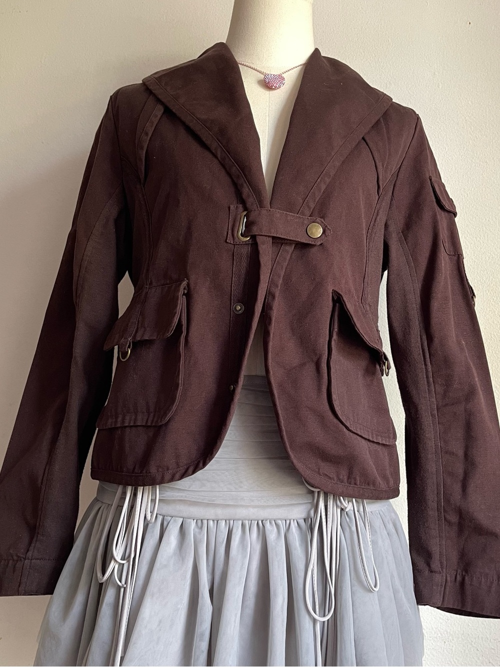 Vintage Brown Utility Jacket with Front Buckle